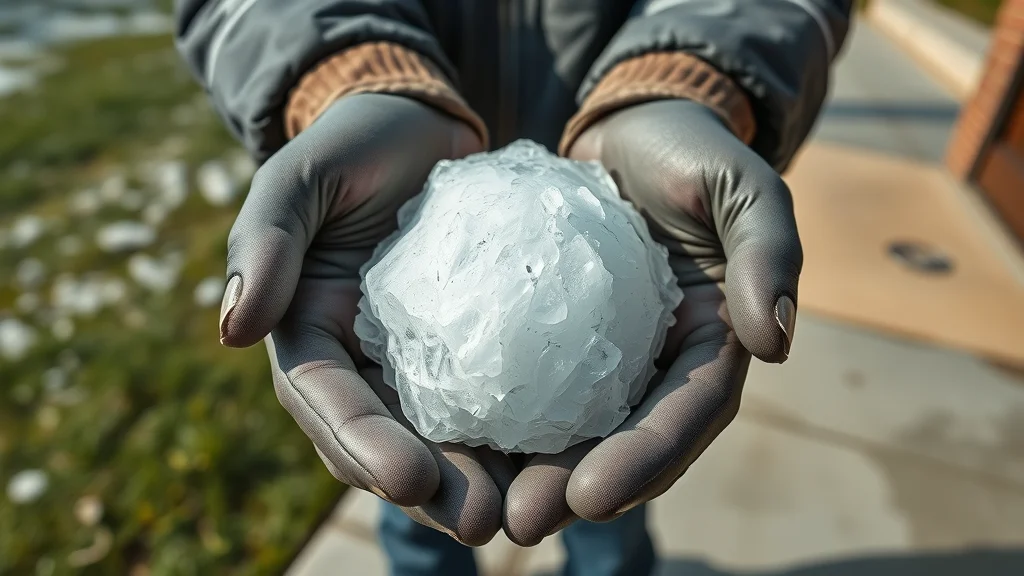 Cautious Plymouth MN homeowner wary of unsolicited storm-chaser contractor after hailstorm—receiving business card on front porch with storm clouds overhead.